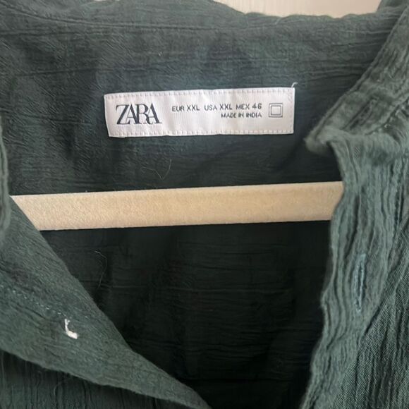✨Zara Emerald Green Gauze Button Down Linen/Cotton Sz XXL Shirt✨ - Picture 3 of 5